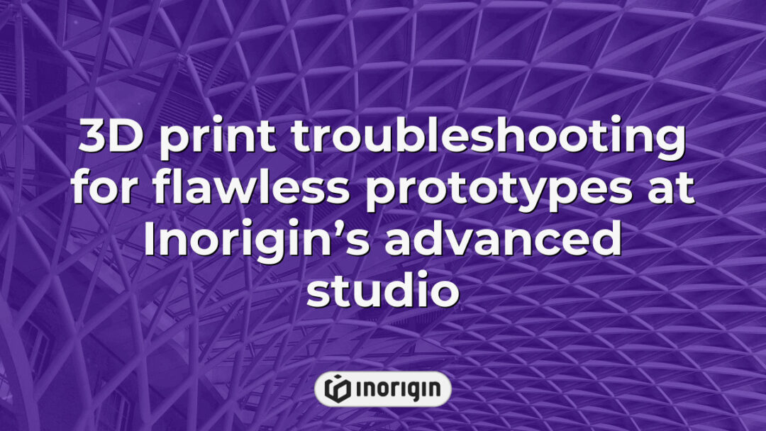 Technicians performing intricate 3D print troubleshooting at Inorigin’s advanced 3D printing studio in Patra, Greece, ensuring flawless prototype creation with FDM and DLP technologies.