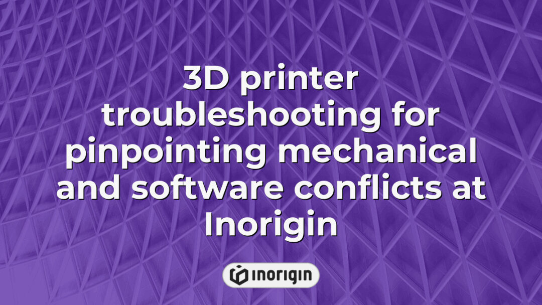 Technician conducting detailed 3D printer troubleshooting at Inorigin studio in Patra, analyzing mechanical components and software to ensure optimal printing performance.