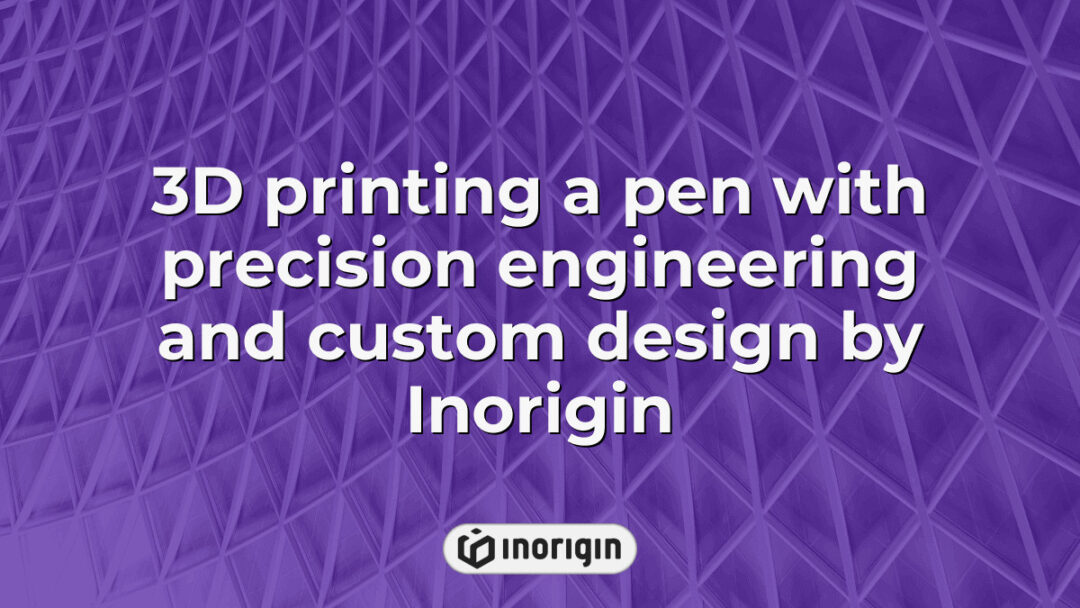 Close-up of a high-precision 3D printer fabricating a custom-designed pen, showcasing advanced engineering and innovative product development at Inorigin studio in Greece.