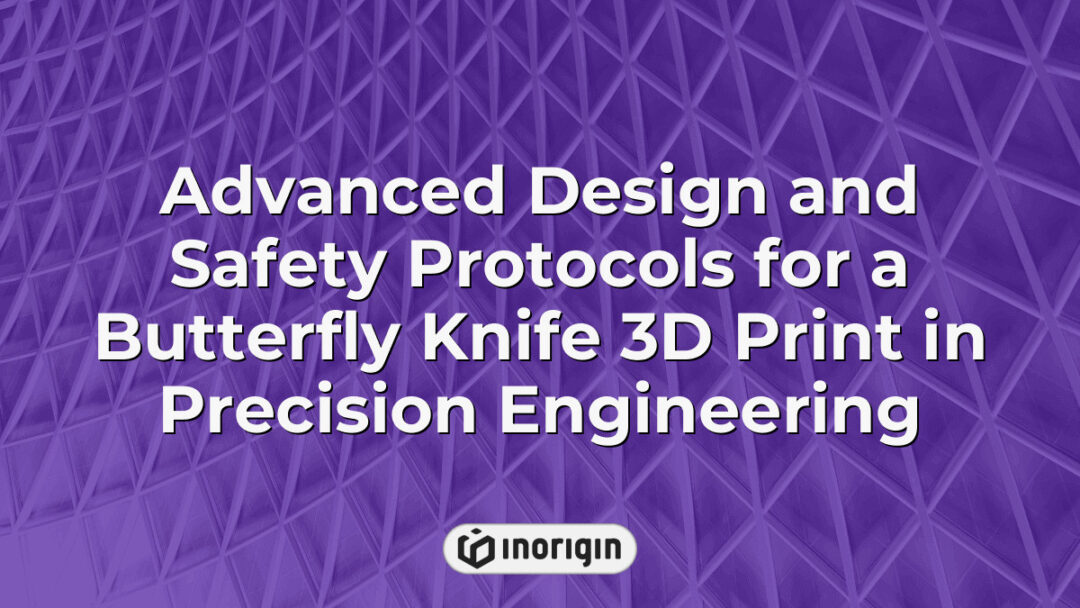 Detailed 3D printed butterfly knife showcasing advanced design techniques and stringent safety protocols applied in precision engineering at Inorigin studio in Patra, Greece.