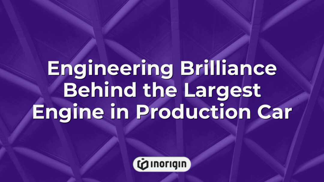 Close-up view of the largest engine used in a production car showcasing advanced engineering design, mechanical components, and intricate craftsmanship by Inorigin studio.