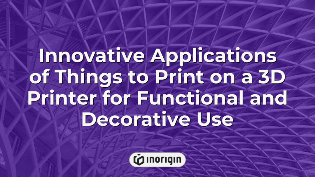 A diverse collection of innovative 3D printed objects showcasing functional and decorative applications, demonstrating advanced FDM and DLP resin printing techniques at Inorigin's studio in Patra, Greece.