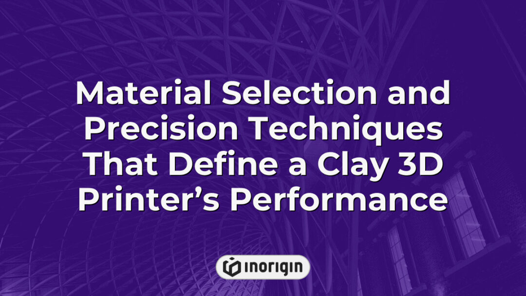 Close-up view of advanced material selection and precision engineering techniques used in a clay 3D printer to enhance printing accuracy and product quality at Inorigin studio in Greece.