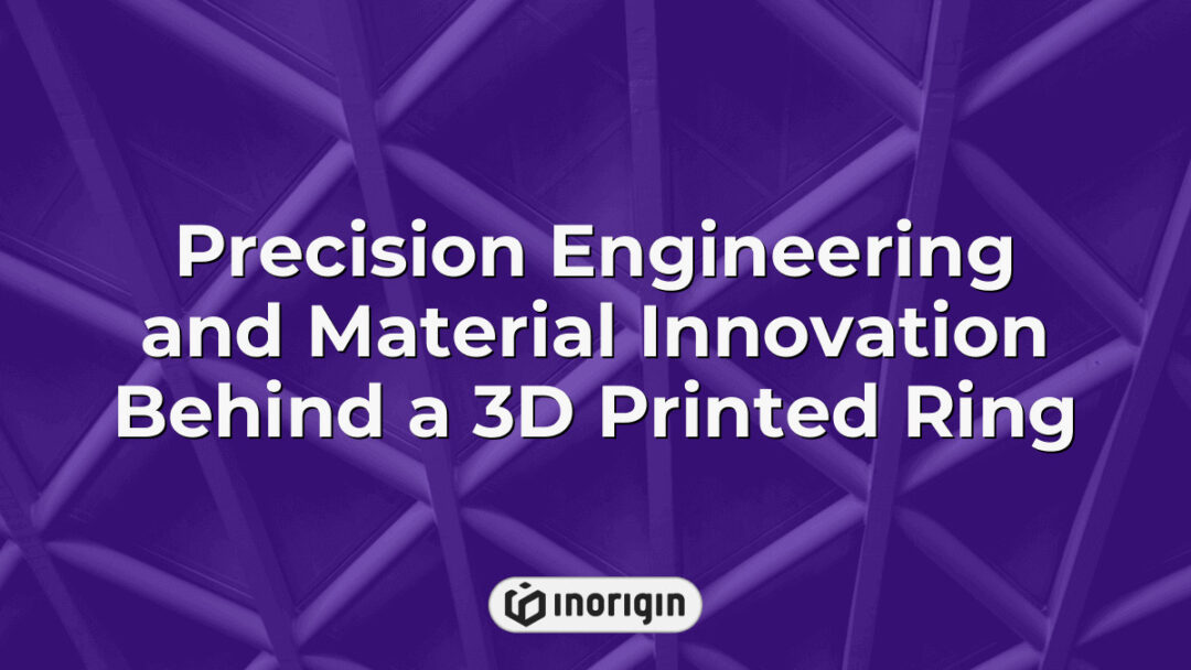 Close-up view of a finely detailed 3D printed ring showcasing precision engineering and advanced material innovation using state-of-the-art FDM and DLP resin 3D printing techniques at Inorigin's studio in Greece.