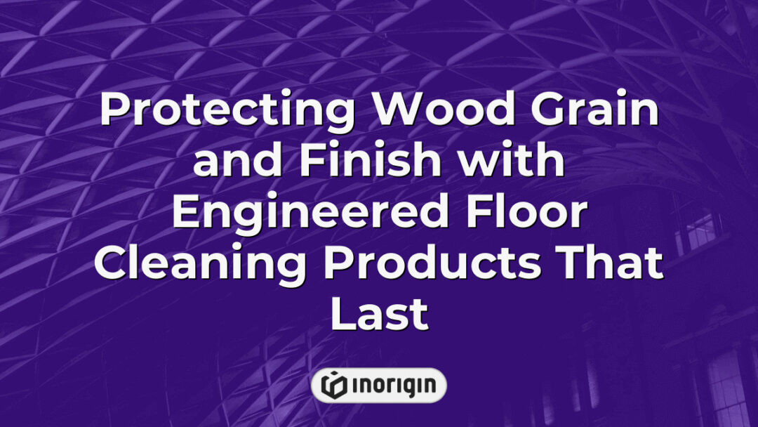 Close-up of a wooden floor with a rich grain pattern being protected by specialized engineered floor cleaning products designed to preserve finish and durability.