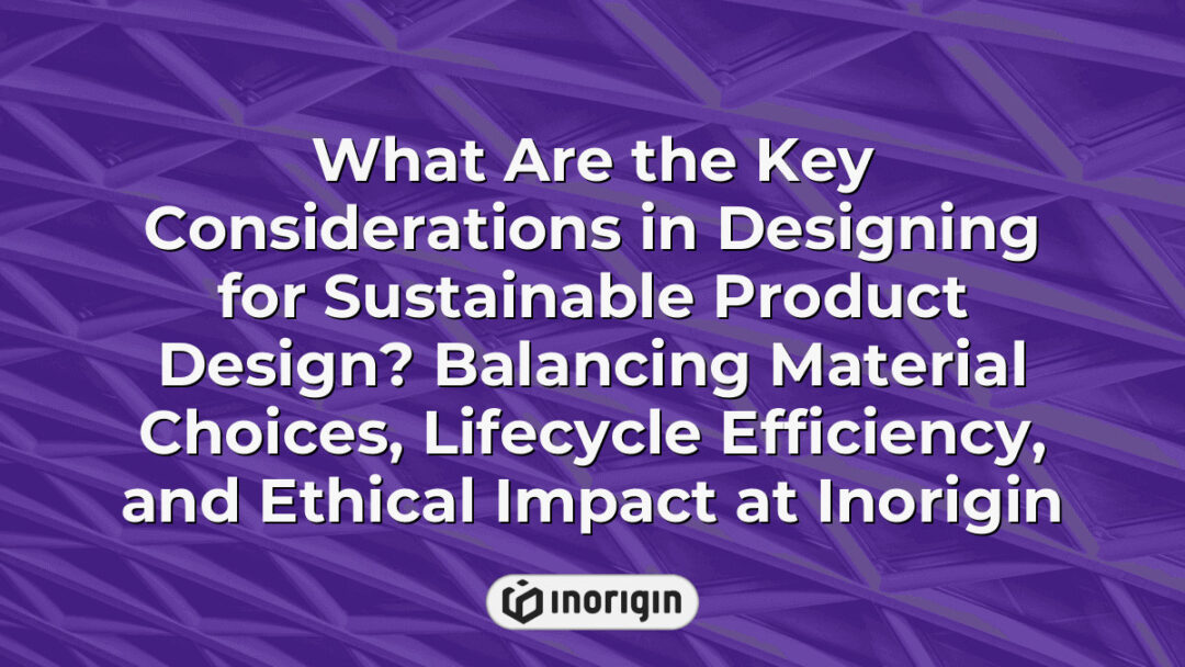 Detailed considerations in sustainable product design including selecting eco-friendly materials, optimizing lifecycle efficiency, and addressing ethical impacts, showcased by Inorigin's expert approach to innovative product engineering and design.