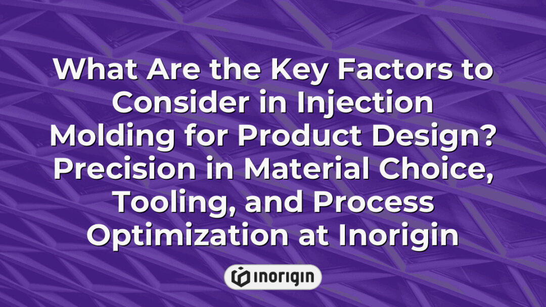 Detailed infographic illustrating key factors in injection molding for product design, including precision in material selection, tooling accuracy, and process optimization at Inorigin's advanced engineering studio in Greece.