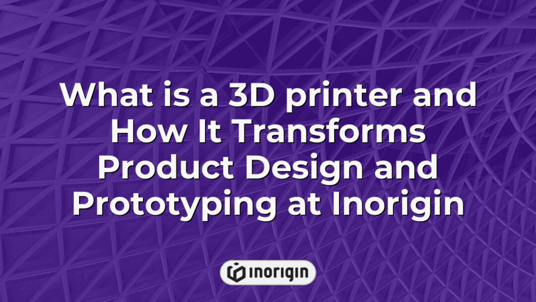 Advanced 3D printer at Inorigin's studio in Patra, Greece, demonstrating how cutting-edge 3D printing technology enhances product design and prototyping processes.